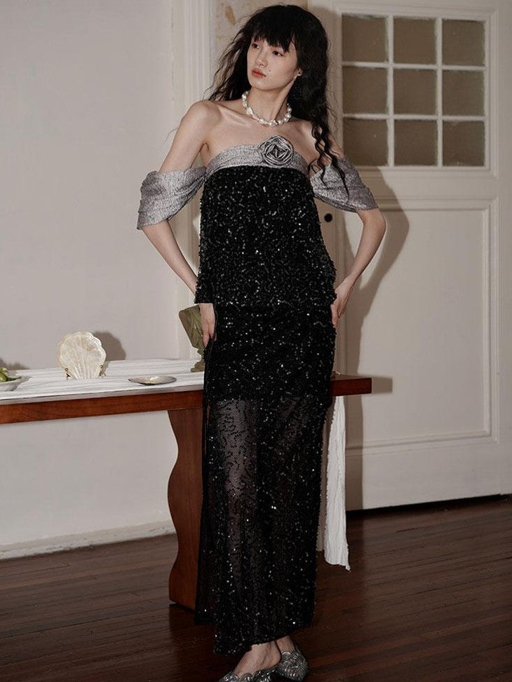 badtaste Special Soft Sequined Straight Tie Low Waist Long Women's Tulle Skirts