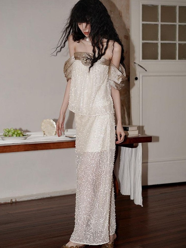 badtaste Special Soft Sequined Straight Tie Low Waist Long Women's Tulle Skirts