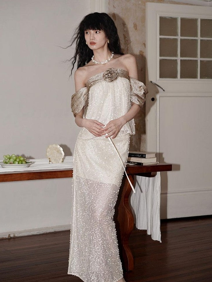 badtaste Special Soft Sequined Straight Tie Low Waist Long Women's Tulle Skirts