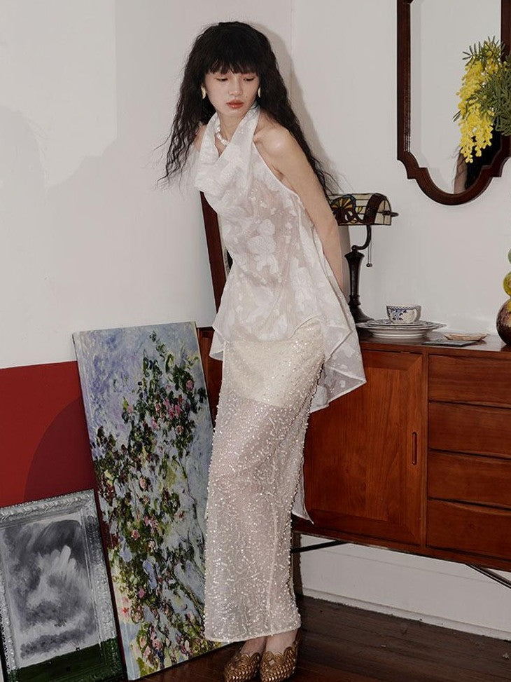 badtaste Special Soft Sequined Straight Tie Low Waist Long Women's Tulle Skirts