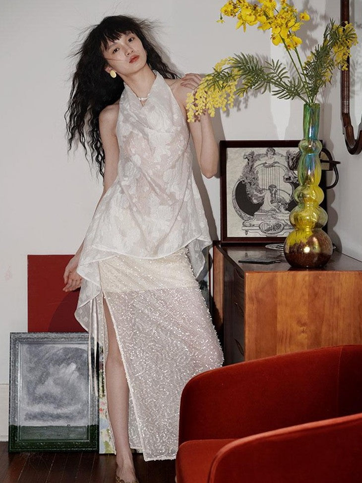 badtaste Special Soft Sequined Straight Tie Low Waist Long Women's Tulle Skirts