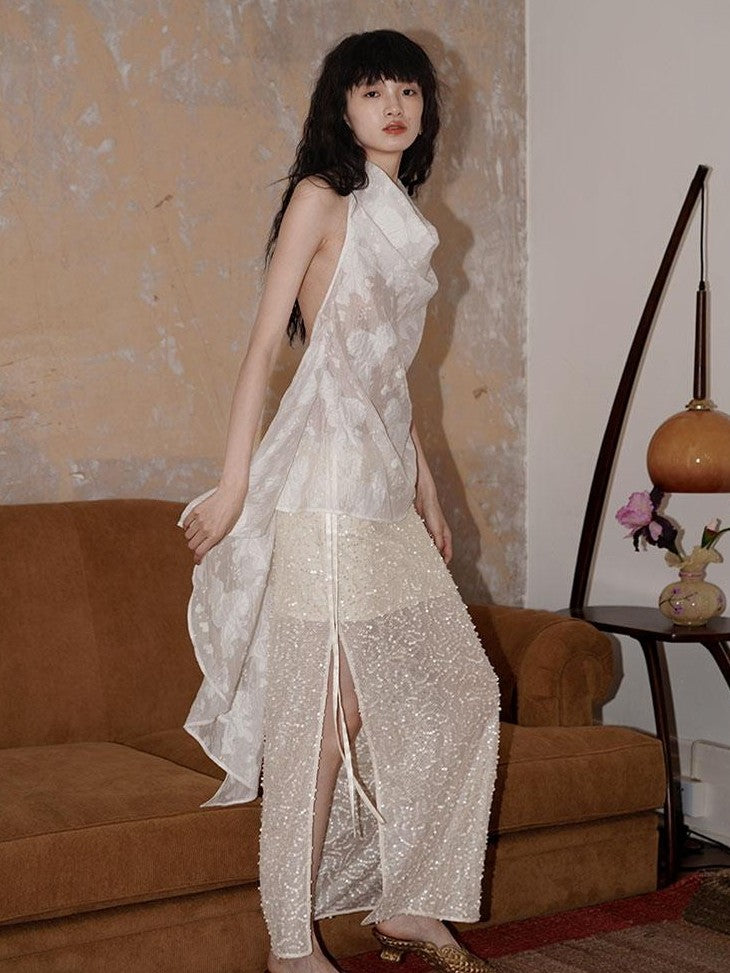 badtaste Special Soft Sequined Straight Tie Low Waist Long Women's Tulle Skirts