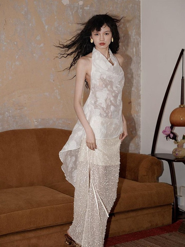 badtaste Special Soft Sequined Straight Tie Low Waist Long Women's Tulle Skirts
