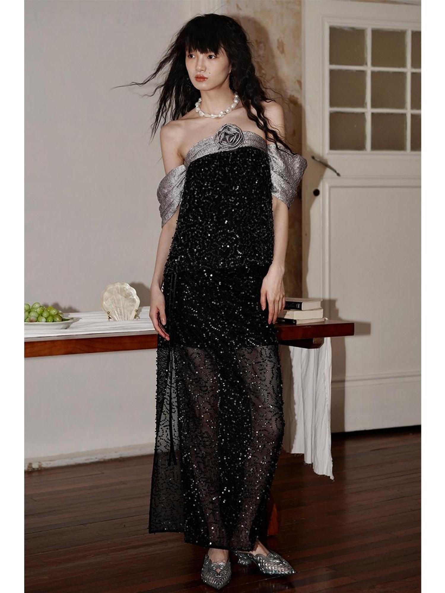 badtaste Special Soft Sequined Straight Tie Low Waist Long Women's Tulle Skirts