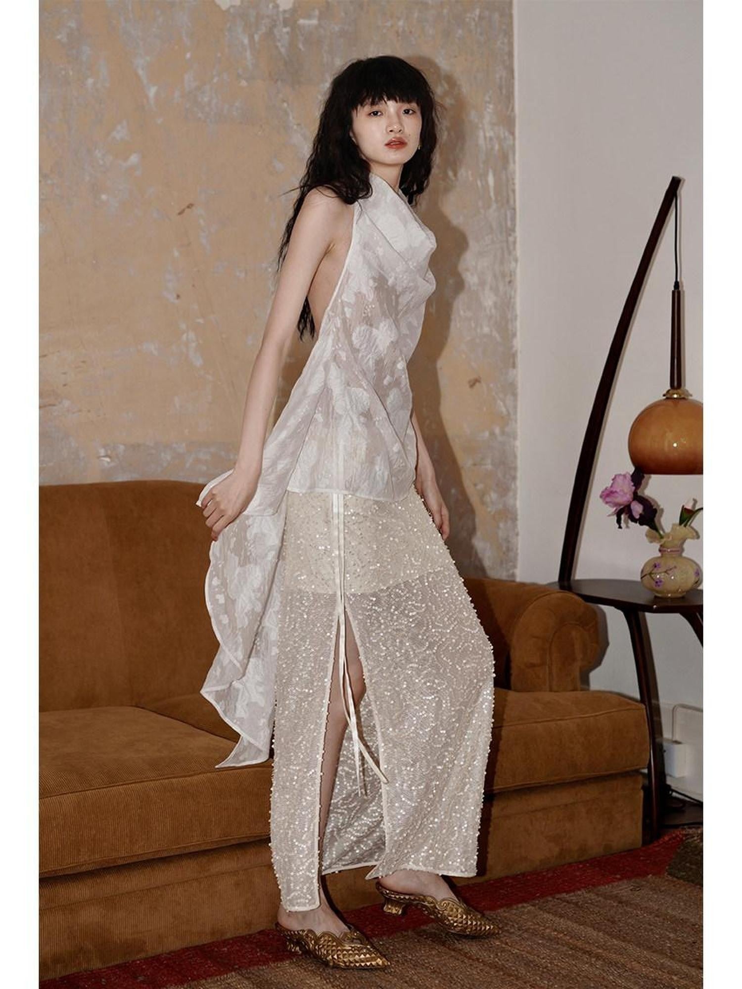 badtaste Special Soft Sequined Straight Tie Low Waist Long Women's Tulle Skirts