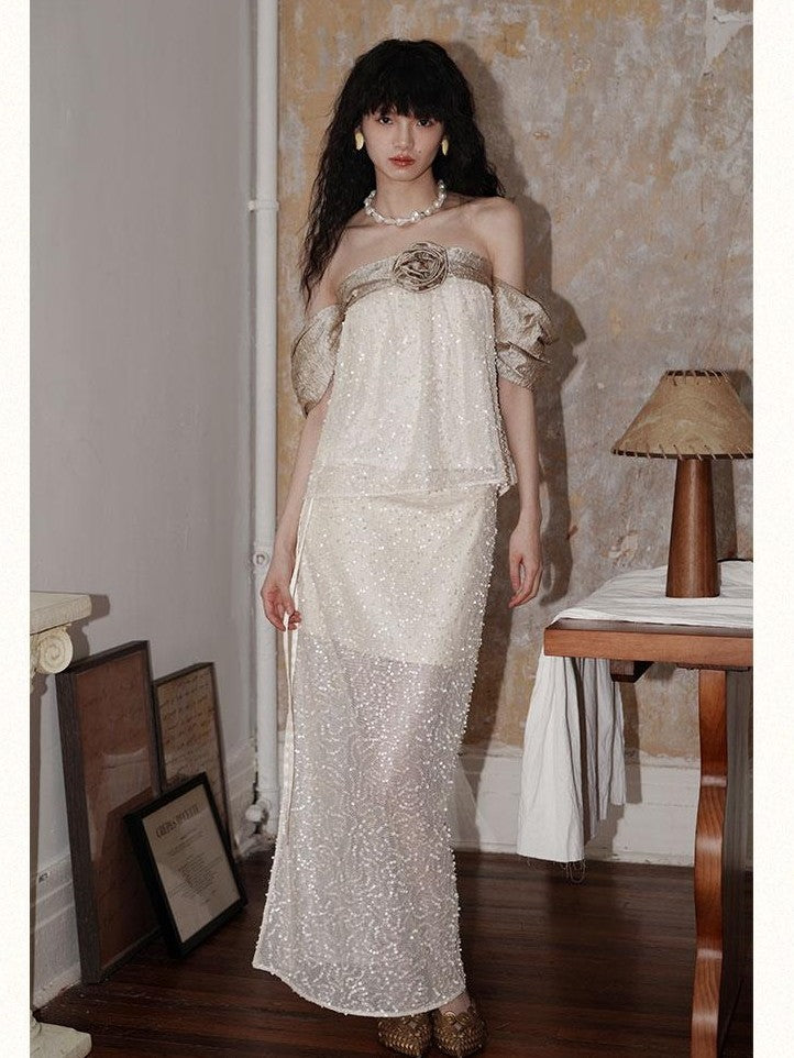 badtaste Special Soft Sequined Straight Tie Low Waist Long Women's Tulle Skirts