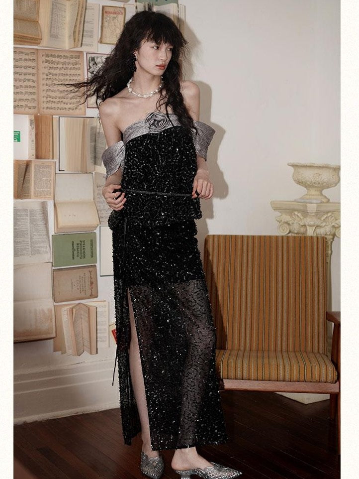 badtaste Special Soft Sequined Straight Tie Low Waist Long Women's Tulle Skirts