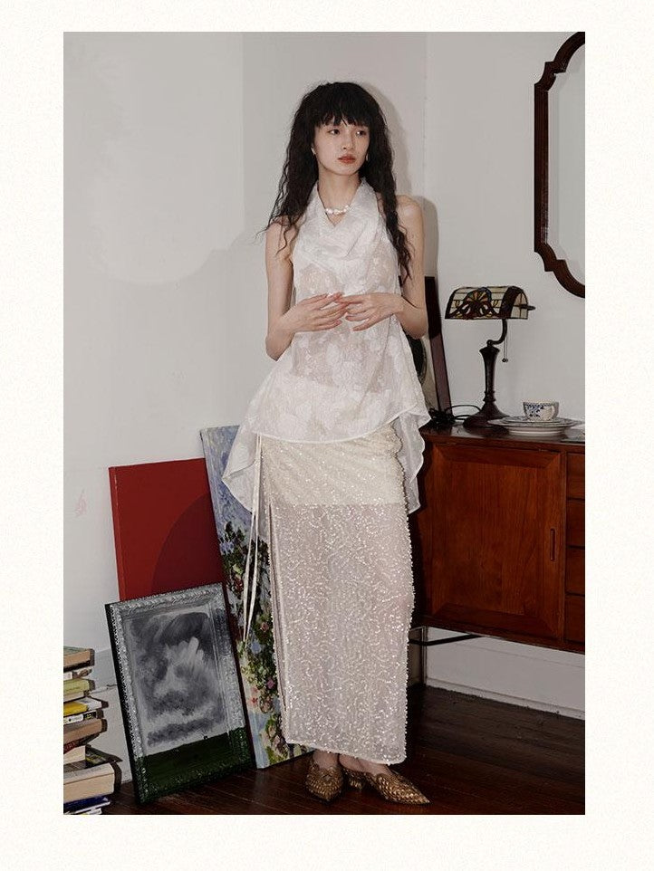 badtaste Special Soft Sequined Straight Tie Low Waist Long Women's Tulle Skirts