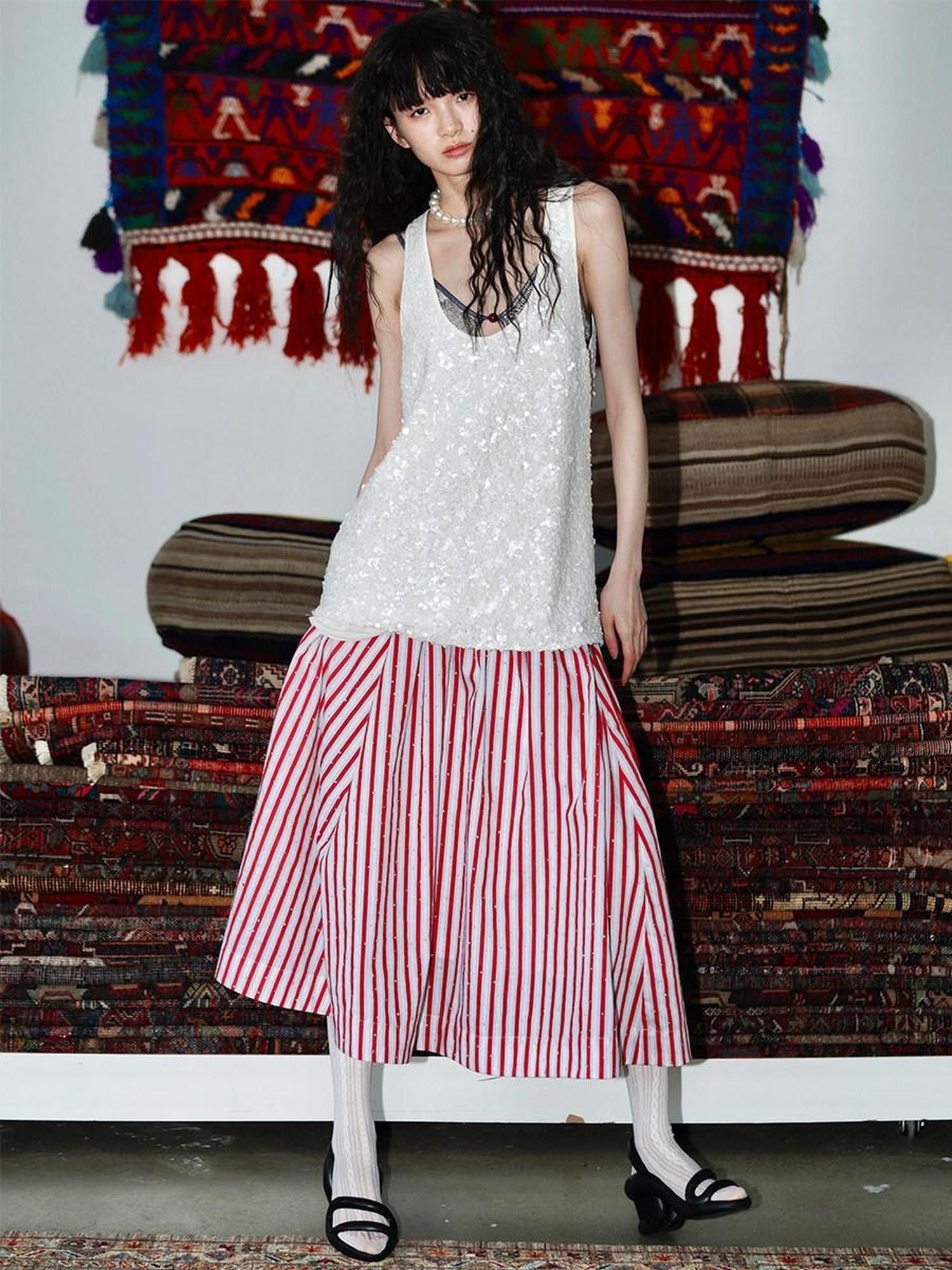 badtaste Striped A Line Two Way Strapless Women's Other Material Midi Skirts