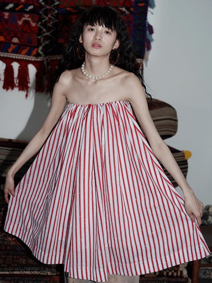 badtaste Striped A Line Two Way Strapless Women's Other Material Midi Skirts