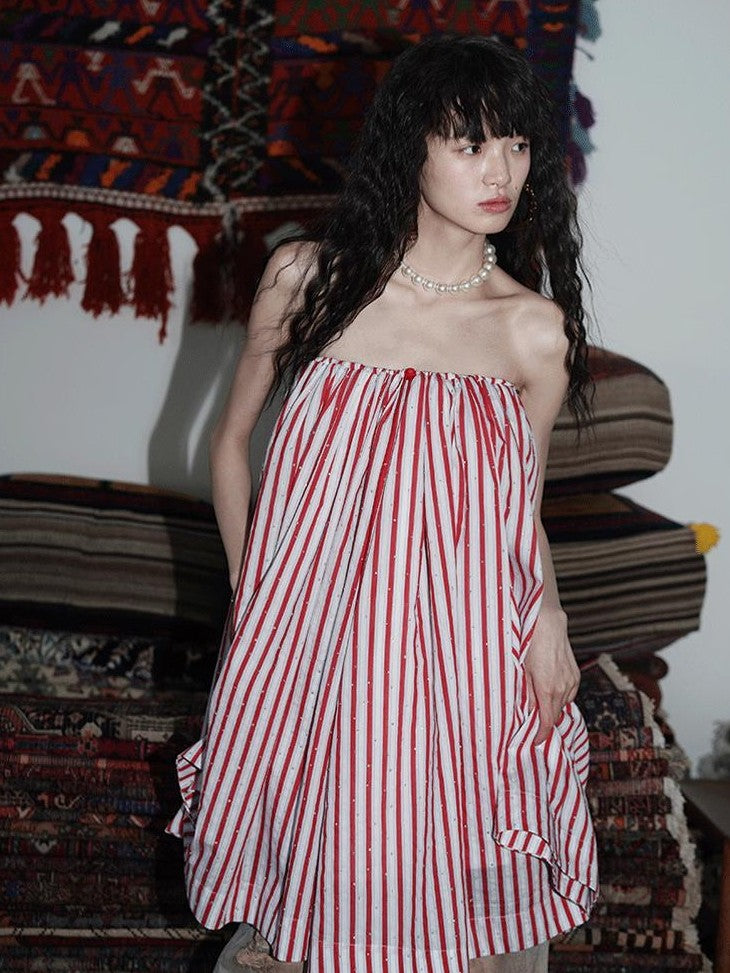 badtaste Striped A Line Two Way Strapless Women's Other Material Midi Skirts