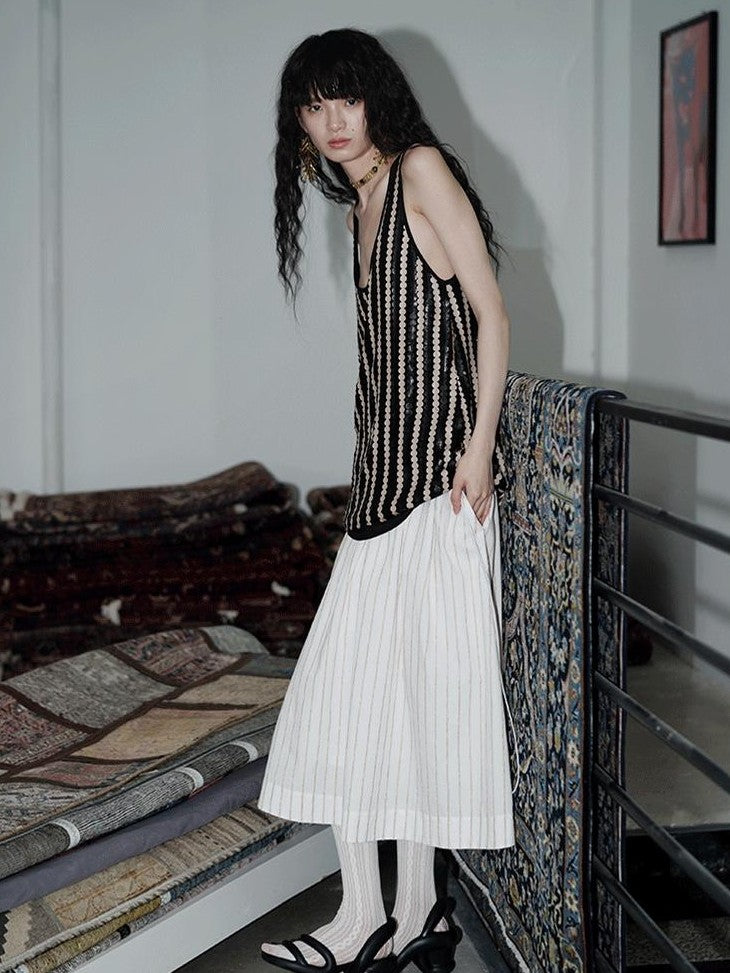 badtaste Striped A Line Two Way Strapless Women's Other Material Midi Skirts