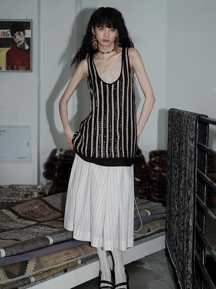 badtaste Striped A Line Two Way Strapless Women's Other Material Midi Skirts