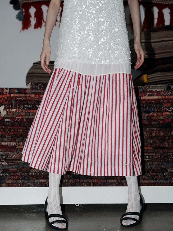 badtaste Striped A Line Two Way Strapless Women's Other Material Midi Skirts