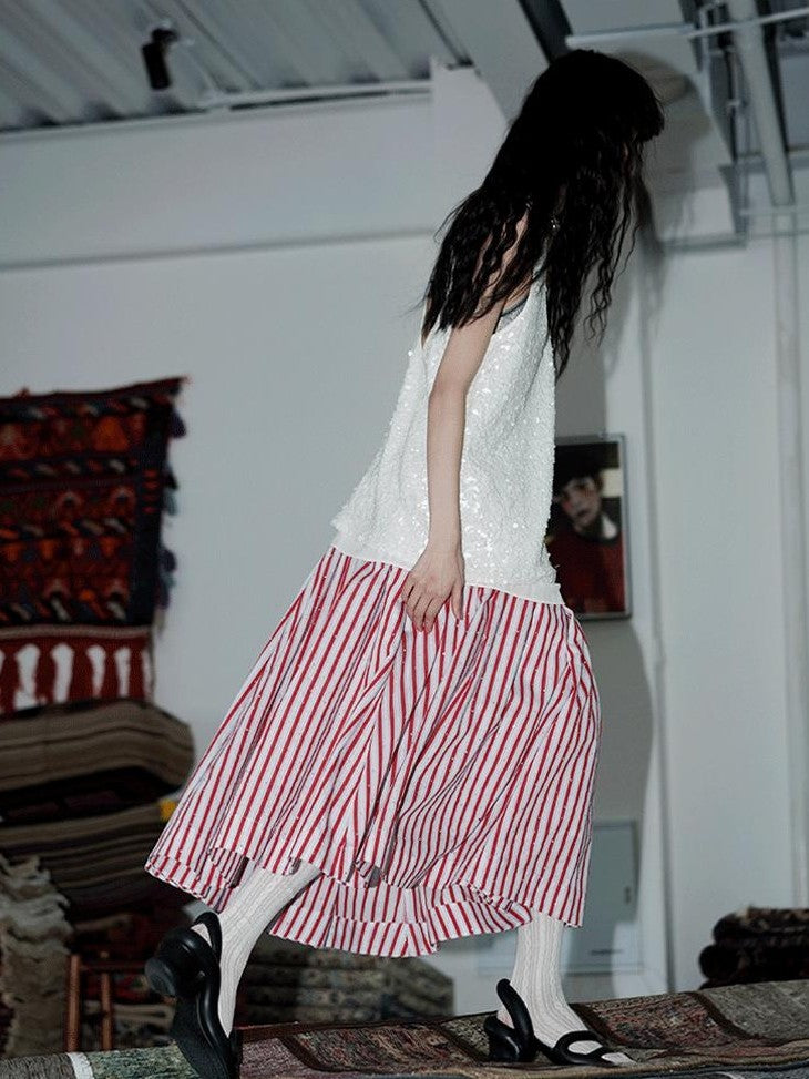 badtaste Striped A Line Two Way Strapless Women's Other Material Midi Skirts