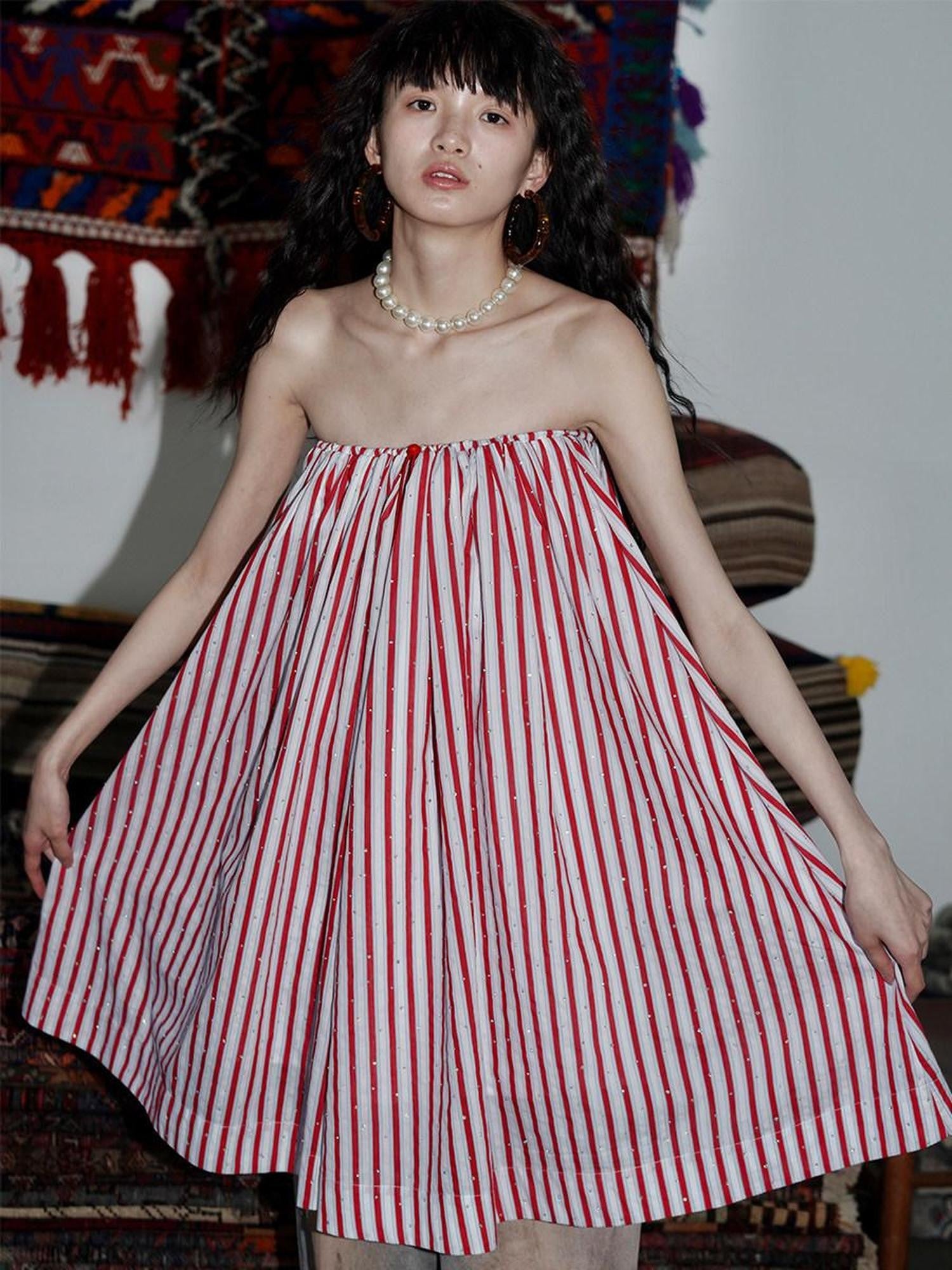badtaste Striped A Line Two Way Strapless Women's Other Material Midi Skirts