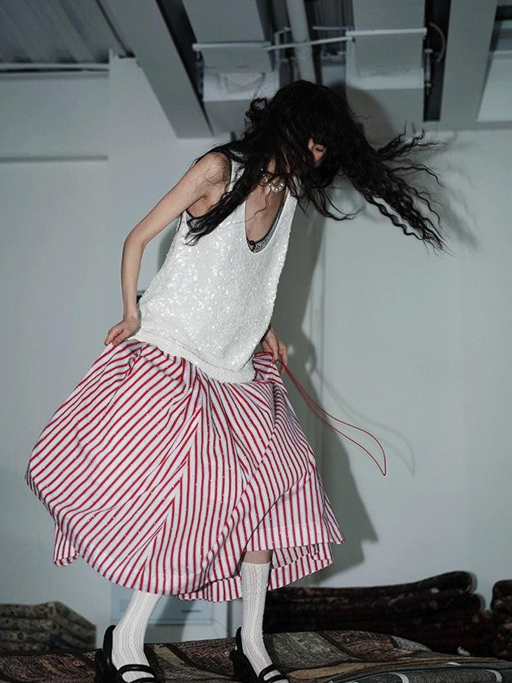 badtaste Striped A Line Two Way Strapless Women's Other Material Midi Skirts