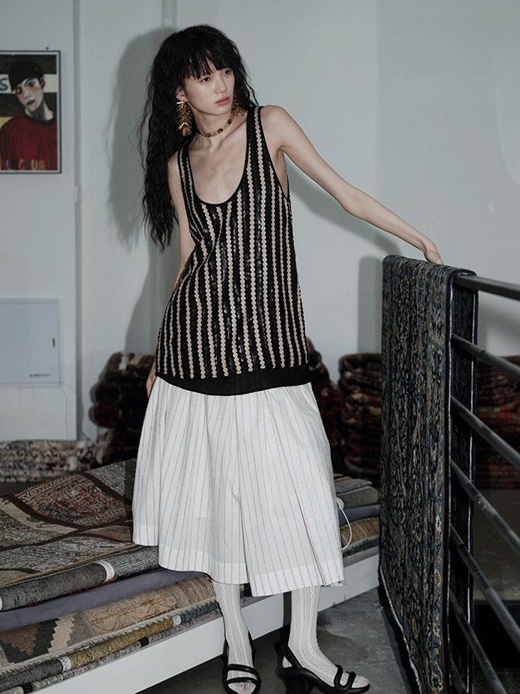 badtaste Striped A Line Two Way Strapless Women's Other Material Midi Skirts