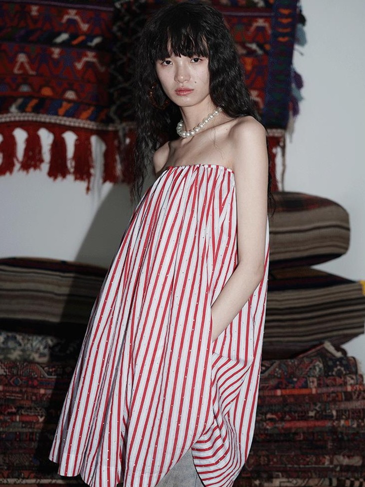 badtaste Striped A Line Two Way Strapless Women's Other Material Midi Skirts