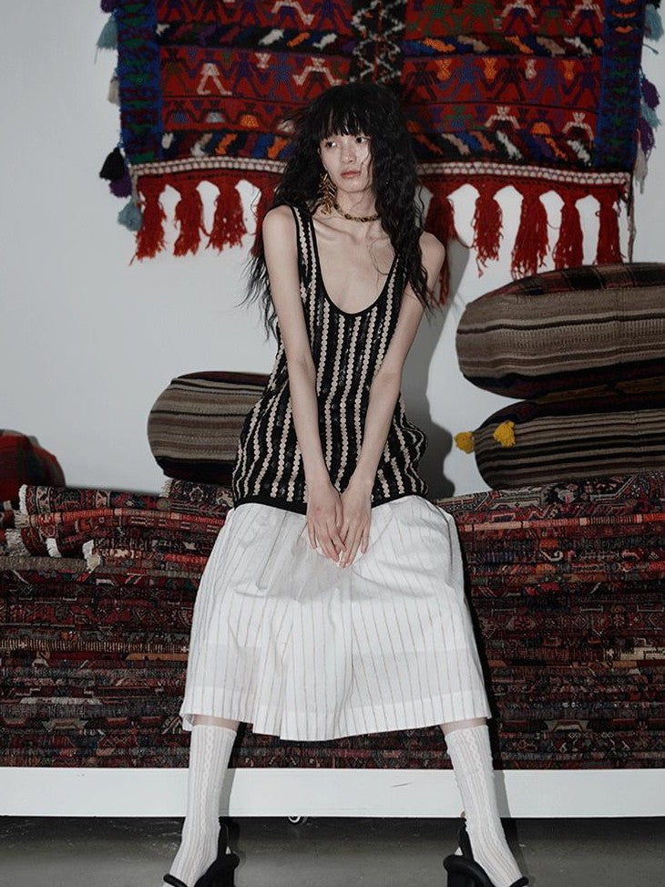 badtaste Striped A Line Two Way Strapless Women's Other Material Midi Skirts