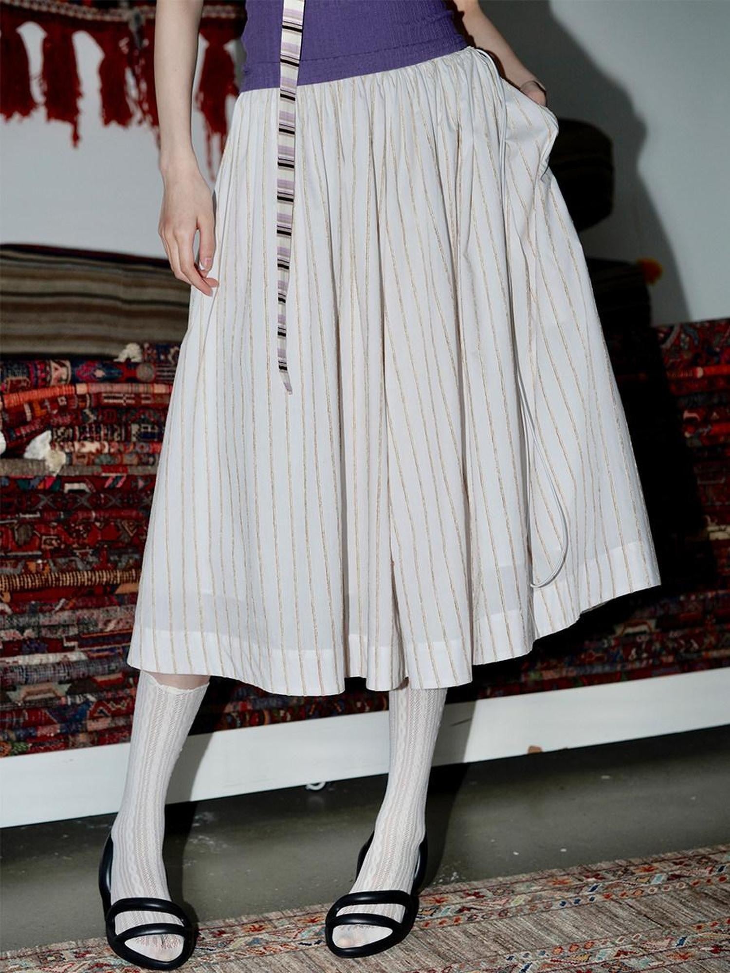 badtaste Striped A Line Two Way Strapless Women's Other Material Midi Skirts
