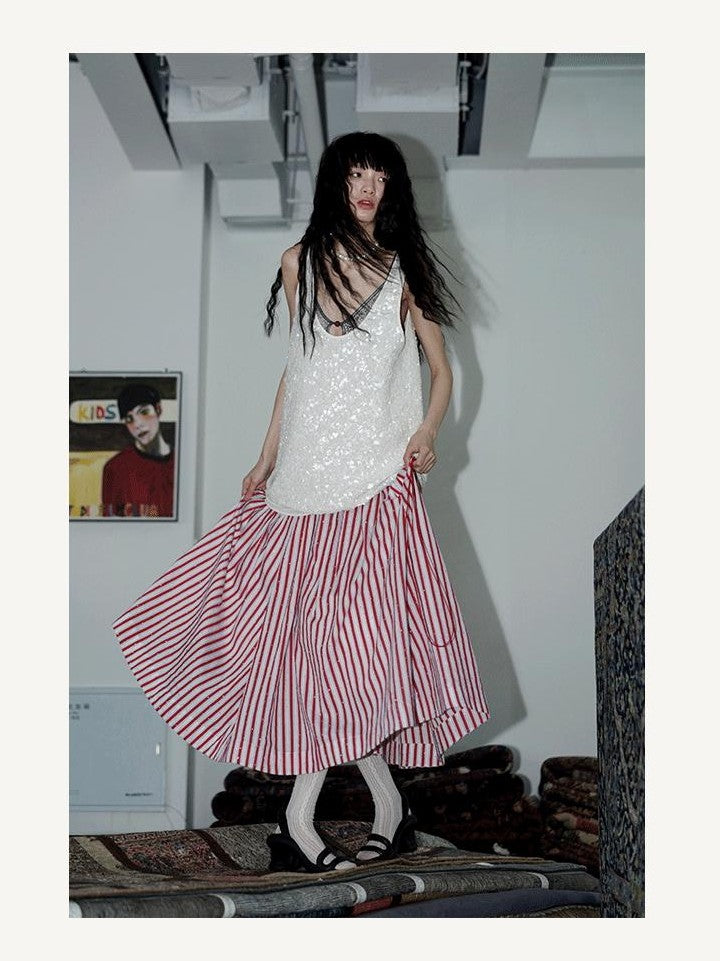 badtaste Striped A Line Two Way Strapless Women's Other Material Midi Skirts