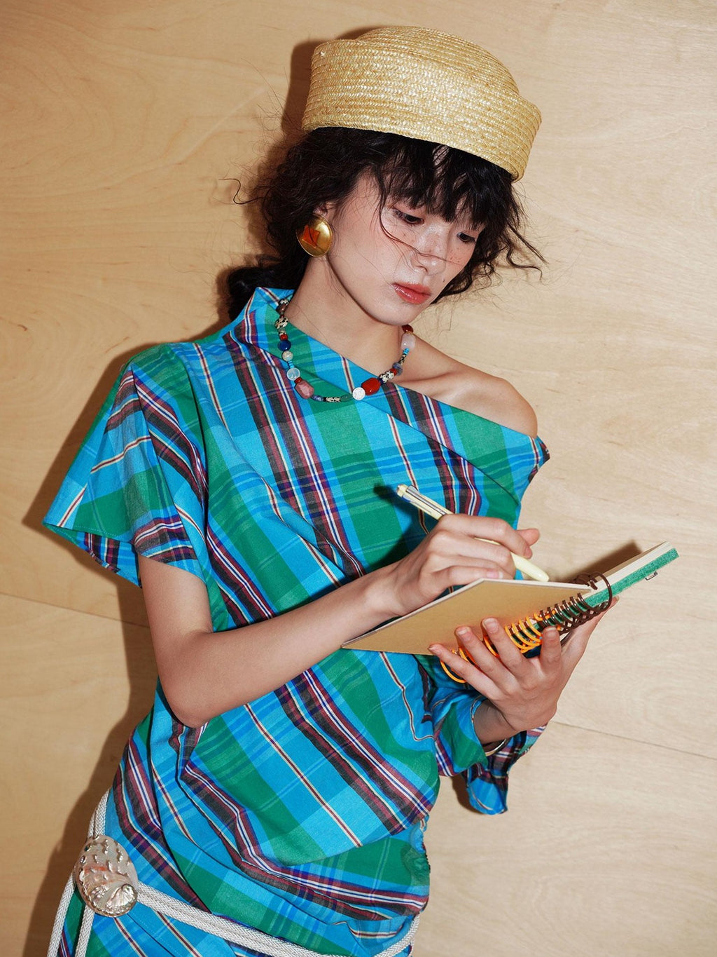 badtaste Striped Colorblock Asymmetric Drawstring Loose Women's Off-shoulder T-shirts