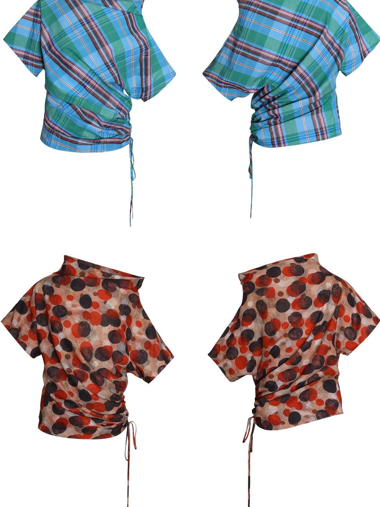 badtaste Striped Colorblock Asymmetric Drawstring Loose Women's Off-shoulder T-shirts