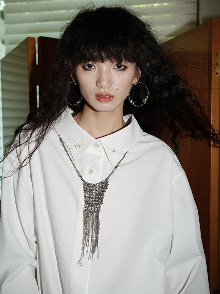 badtaste Striped Retro Lapel Loose Silhouette Women's Other Fabric Oversized Shirts