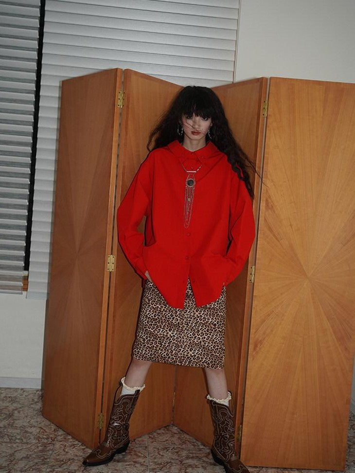 badtaste Striped Retro Lapel Loose Silhouette Women's Other Fabric Oversized Shirts