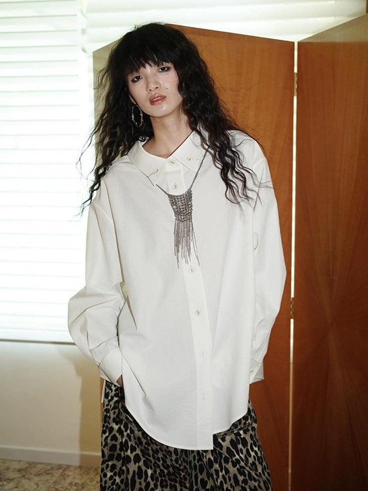 badtaste Striped Retro Lapel Loose Silhouette Women's Other Fabric Oversized Shirts