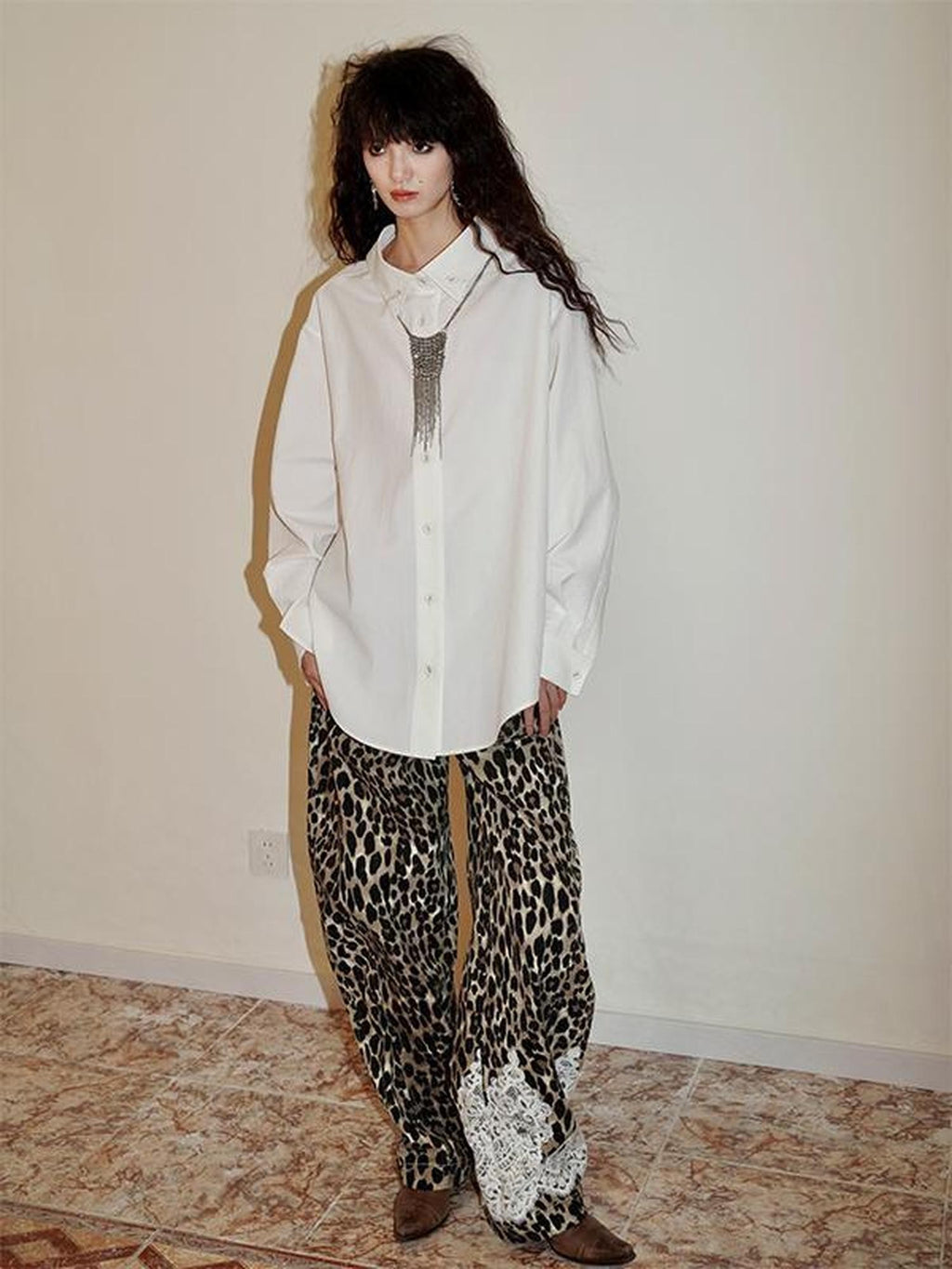 badtaste Striped Retro Lapel Loose Silhouette Women's Other Fabric Oversized Shirts