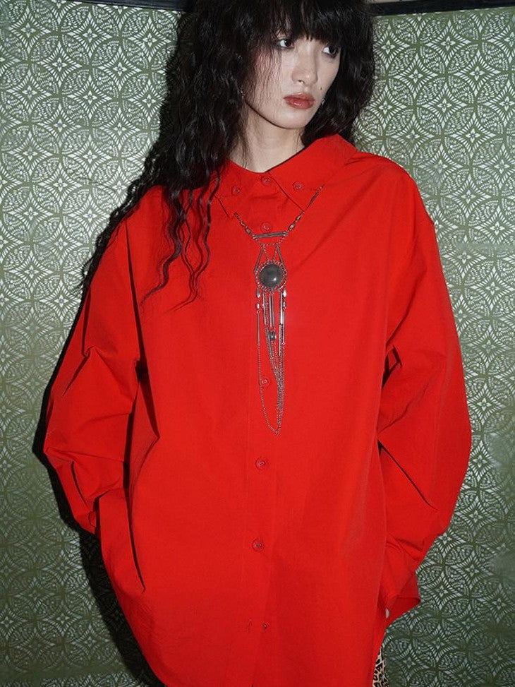badtaste Striped Retro Lapel Loose Silhouette Women's Other Fabric Oversized Shirts