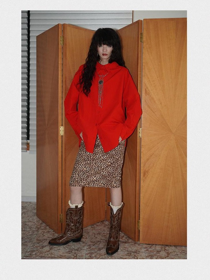 badtaste Striped Retro Lapel Loose Silhouette Women's Other Fabric Oversized Shirts