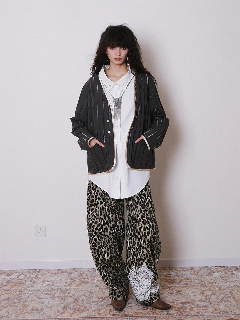 badtaste Striped Semi Sheer Vintage Casual Relaxed Fit Women's Special Fabric Blazers