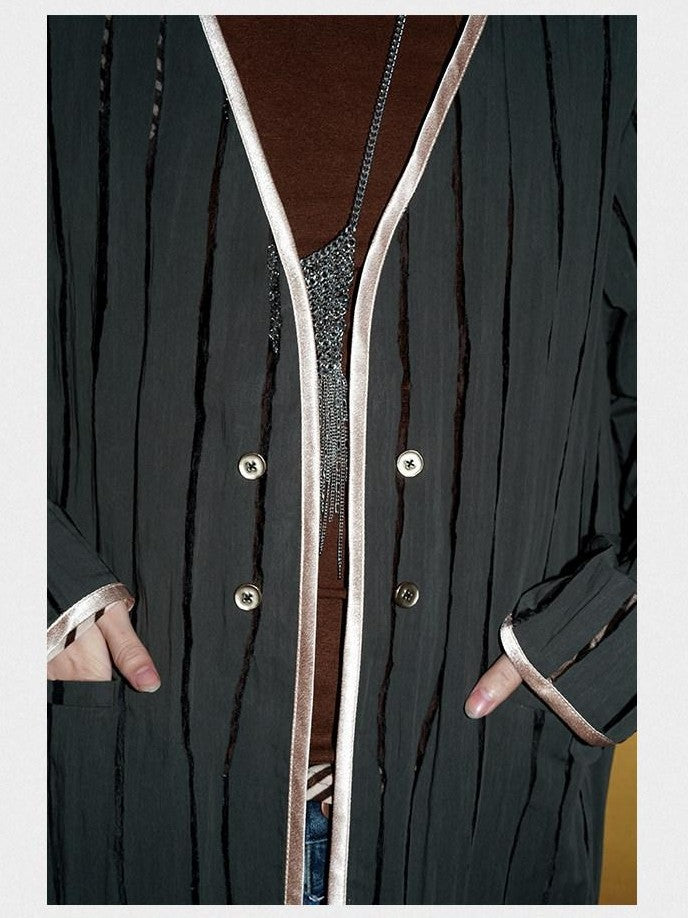 badtaste Striped Semi Sheer Vintage Casual Relaxed Fit Women's Special Fabric Blazers