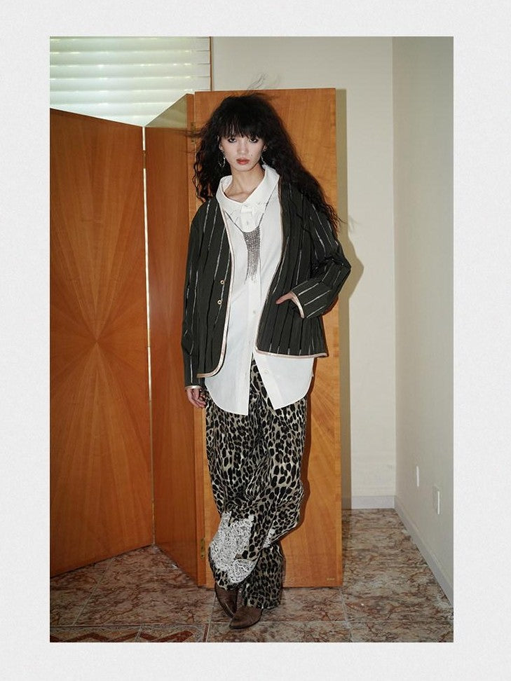 badtaste Striped Semi Sheer Vintage Casual Relaxed Fit Women's Special Fabric Blazers