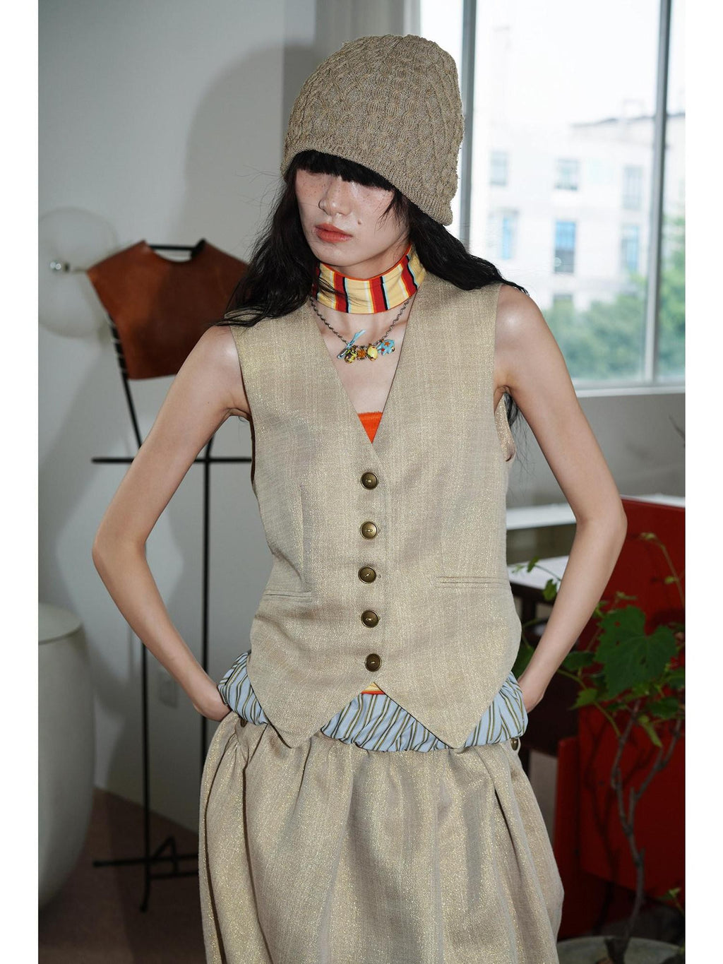 badtaste Striped Vintage Slim Fit Layered Western Women's Linen Tank Tops