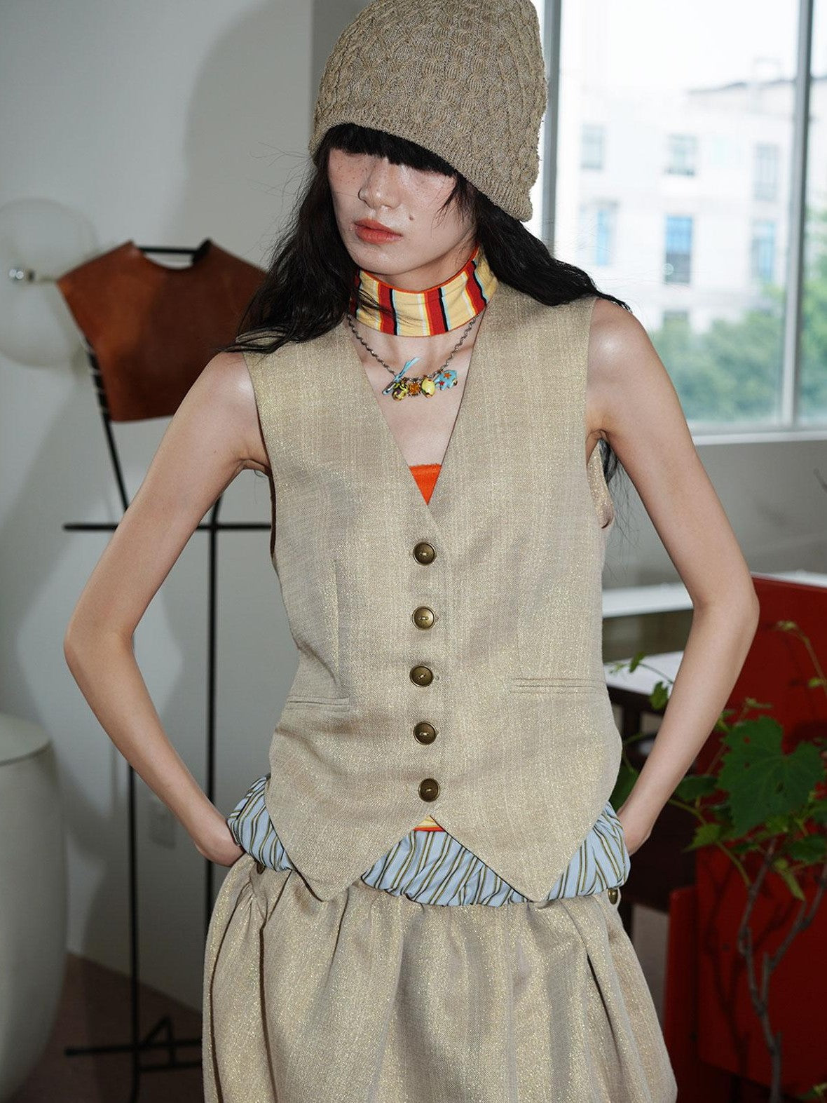 badtaste Striped Vintage Slim Fit Layered Western Women's Linen Tank Tops