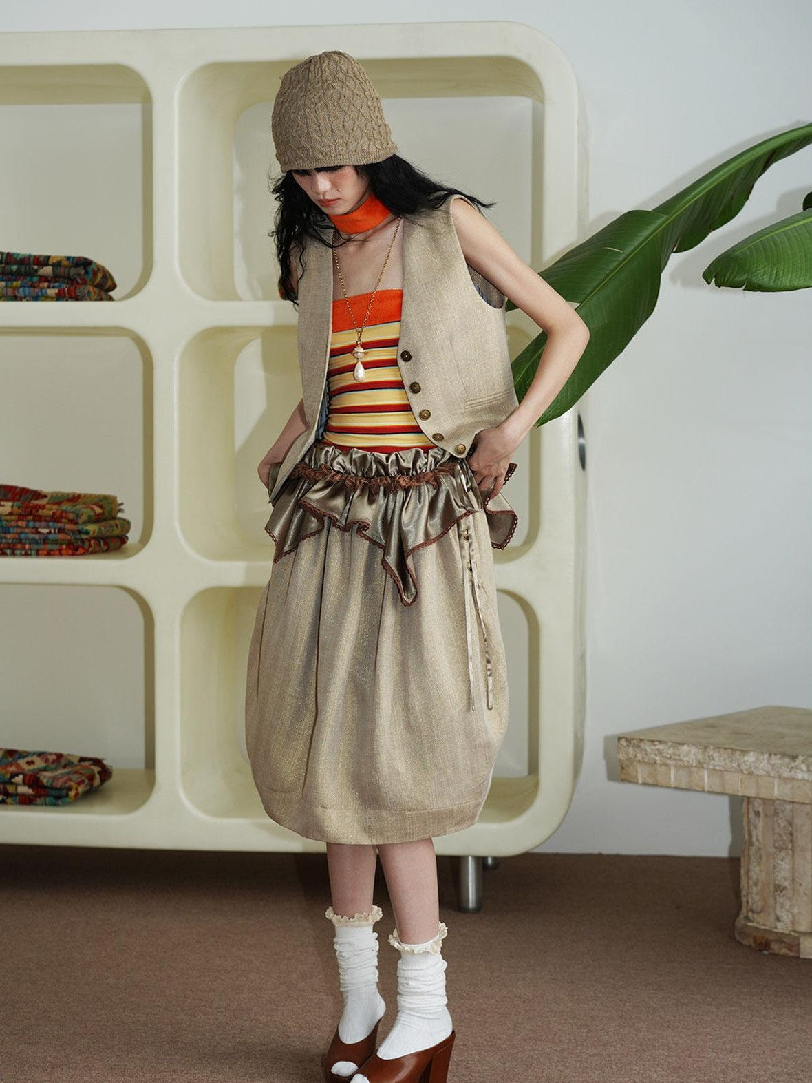 badtaste Striped Vintage Slim Fit Layered Western Women's Linen Tank Tops