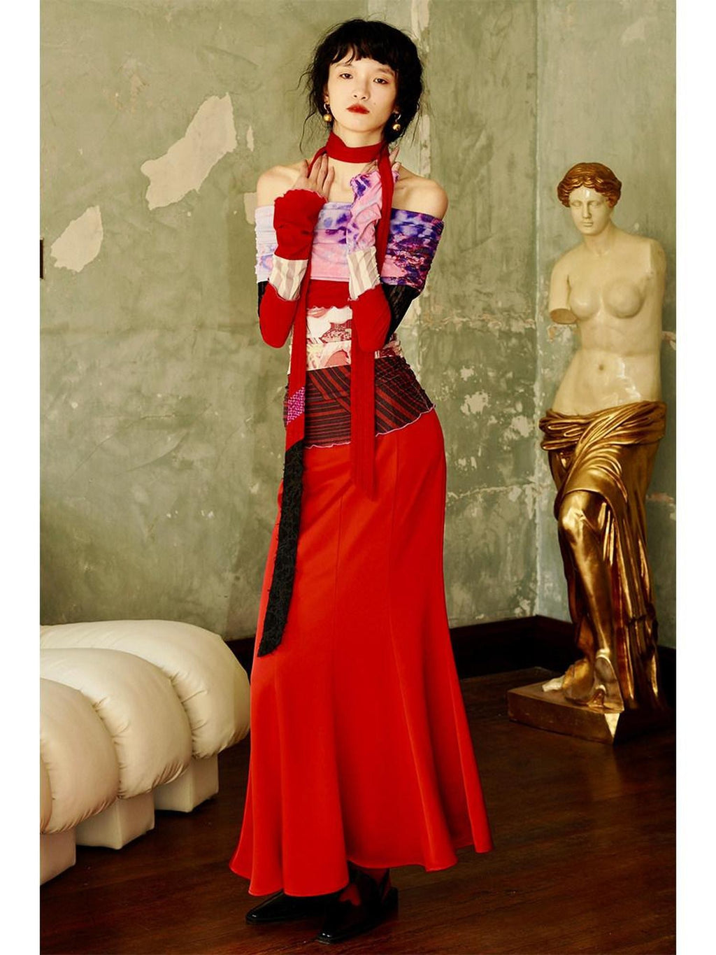 badtaste Subtle Satin Sheen Solid Low Waist Slim Fit Long Women's Satin Mermaid Skirts