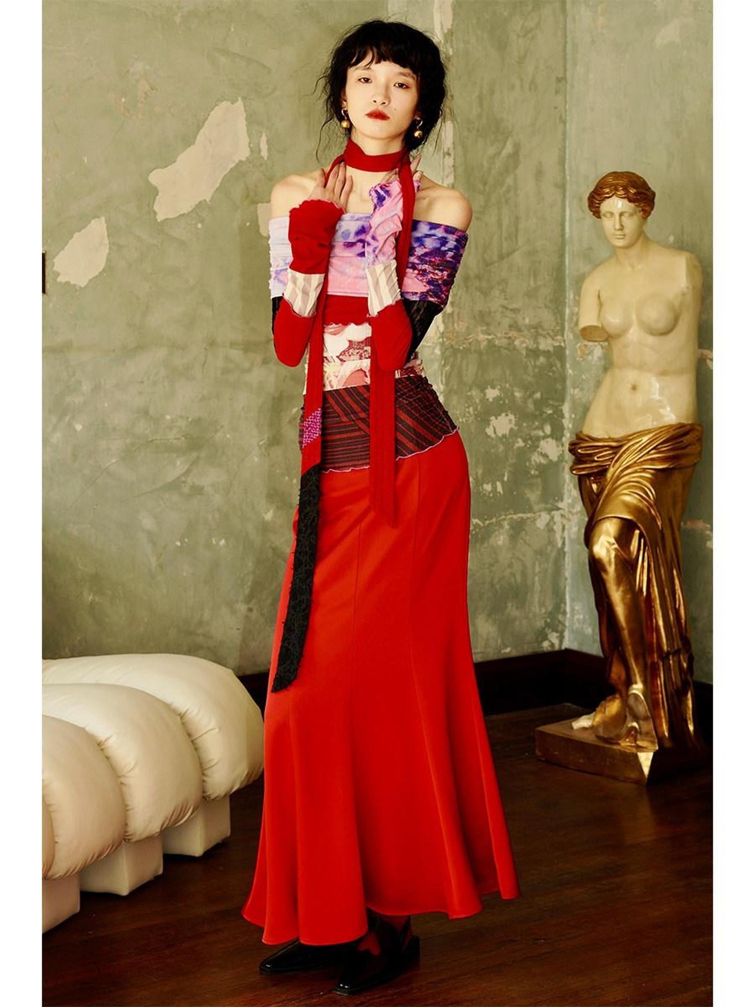 badtaste Subtle Satin Sheen Solid Low Waist Slim Fit Long Women's Satin Mermaid Skirts