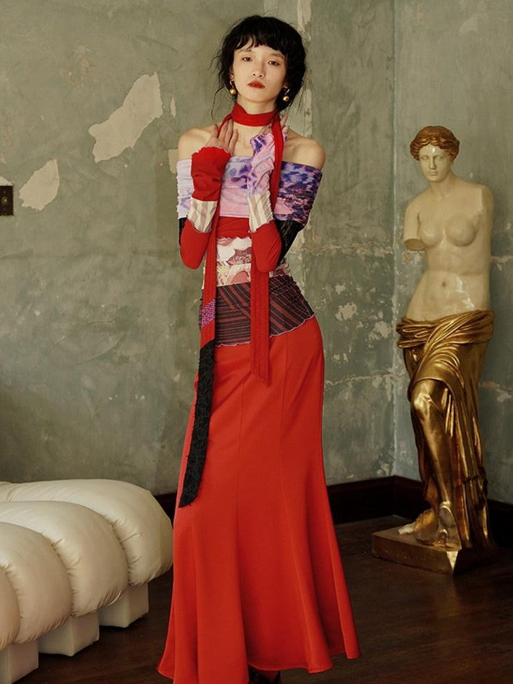 badtaste Subtle Satin Sheen Solid Low Waist Slim Fit Long Women's Satin Mermaid Skirts