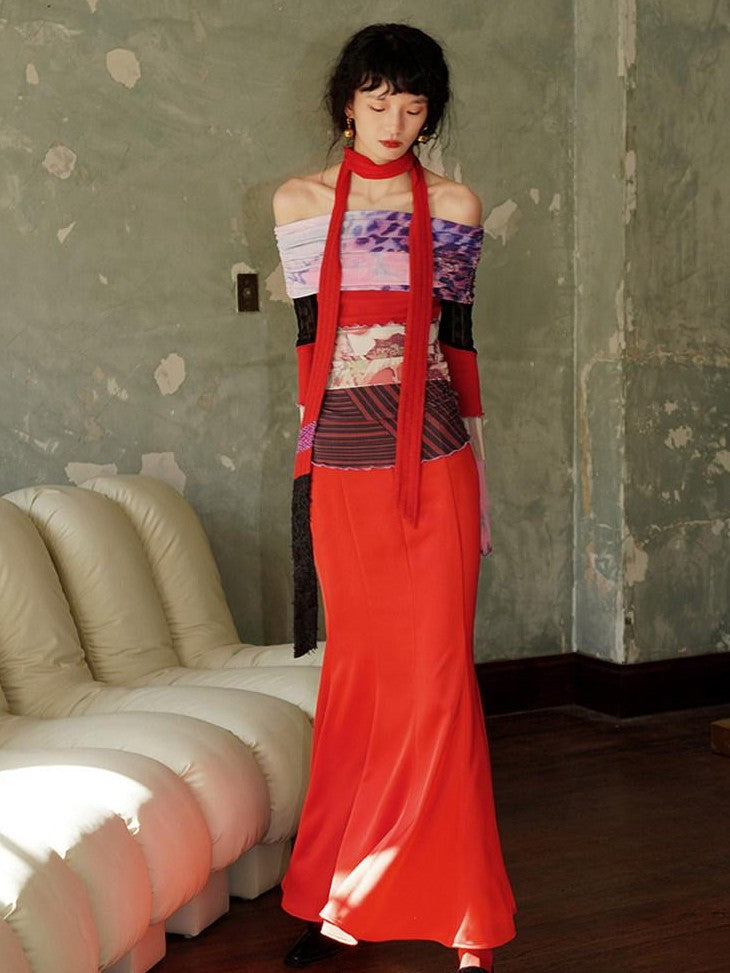 badtaste Subtle Satin Sheen Solid Low Waist Slim Fit Long Women's Satin Mermaid Skirts