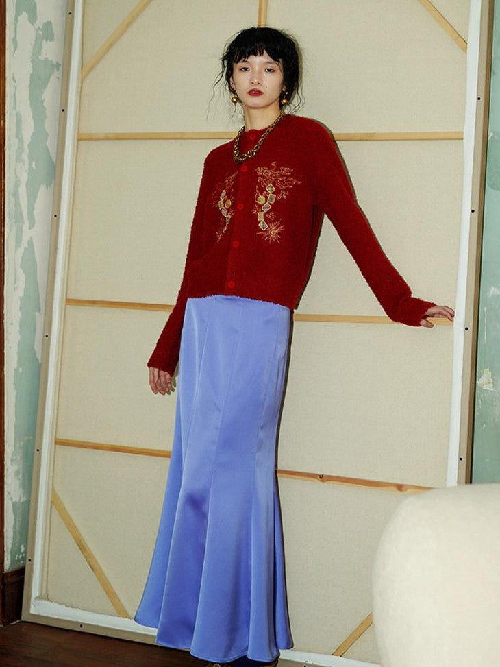 badtaste Subtle Satin Sheen Solid Low Waist Slim Fit Long Women's Satin Mermaid Skirts