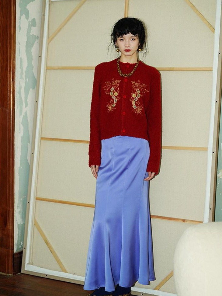 badtaste Subtle Satin Sheen Solid Low Waist Slim Fit Long Women's Satin Mermaid Skirts