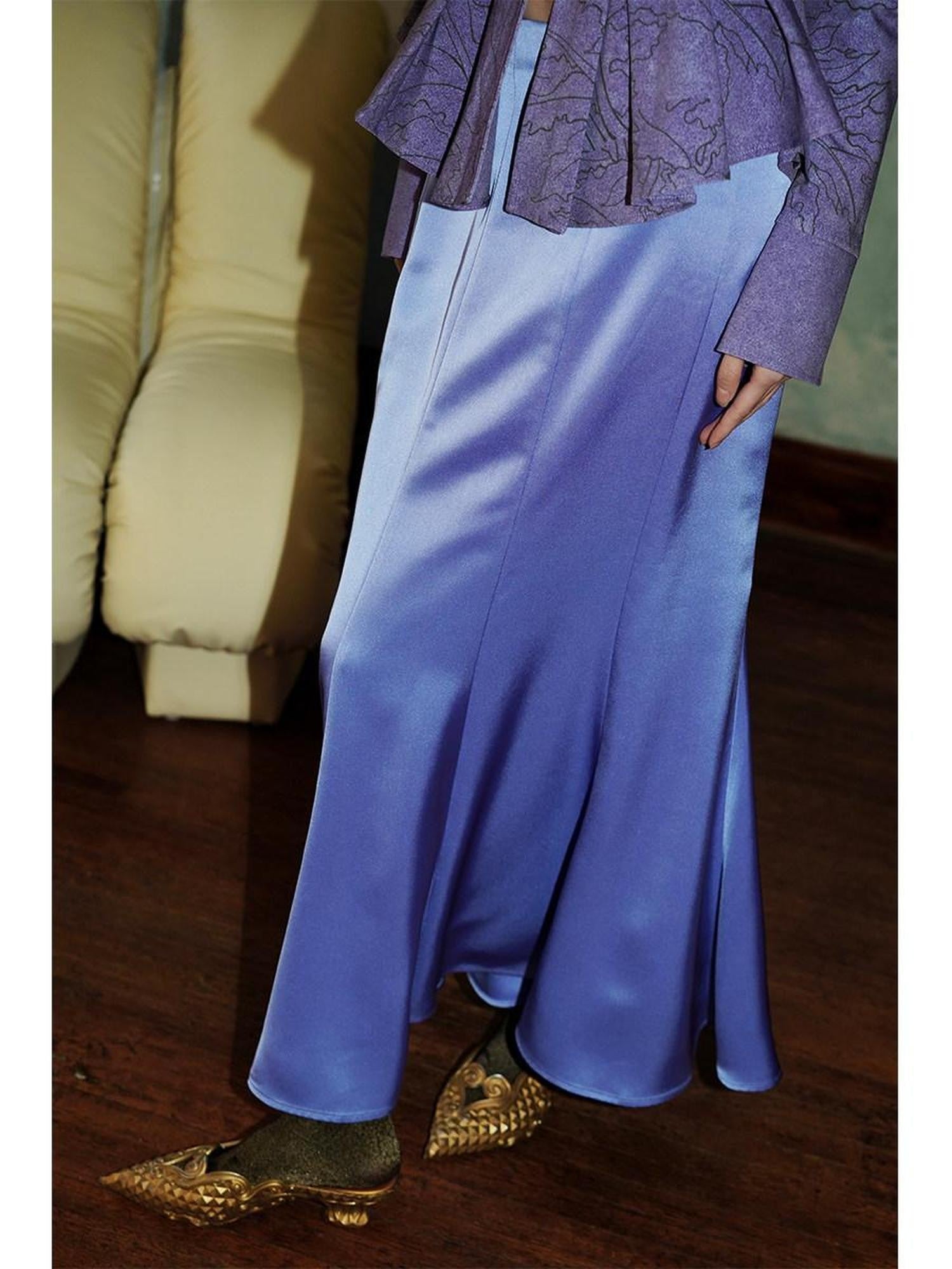 badtaste Subtle Satin Sheen Solid Low Waist Slim Fit Long Women's Satin Mermaid Skirts