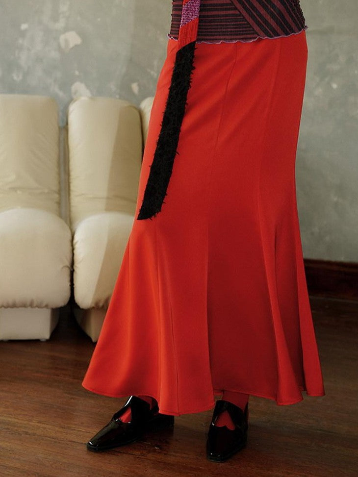 badtaste Subtle Satin Sheen Solid Low Waist Slim Fit Long Women's Satin Mermaid Skirts