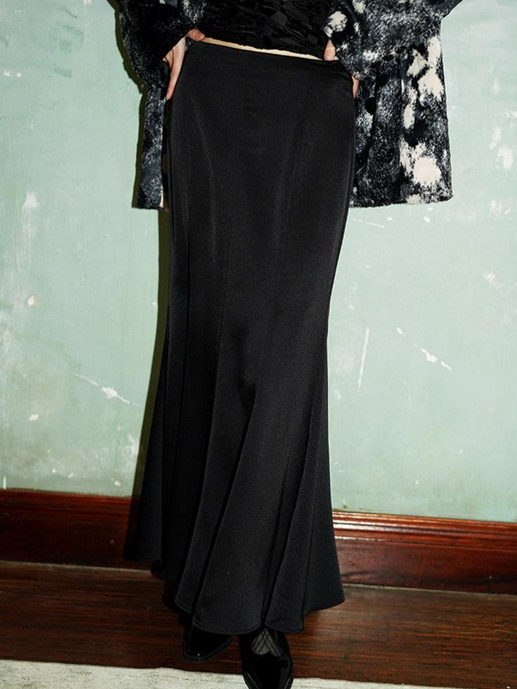 badtaste Subtle Satin Sheen Solid Low Waist Slim Fit Long Women's Satin Mermaid Skirts