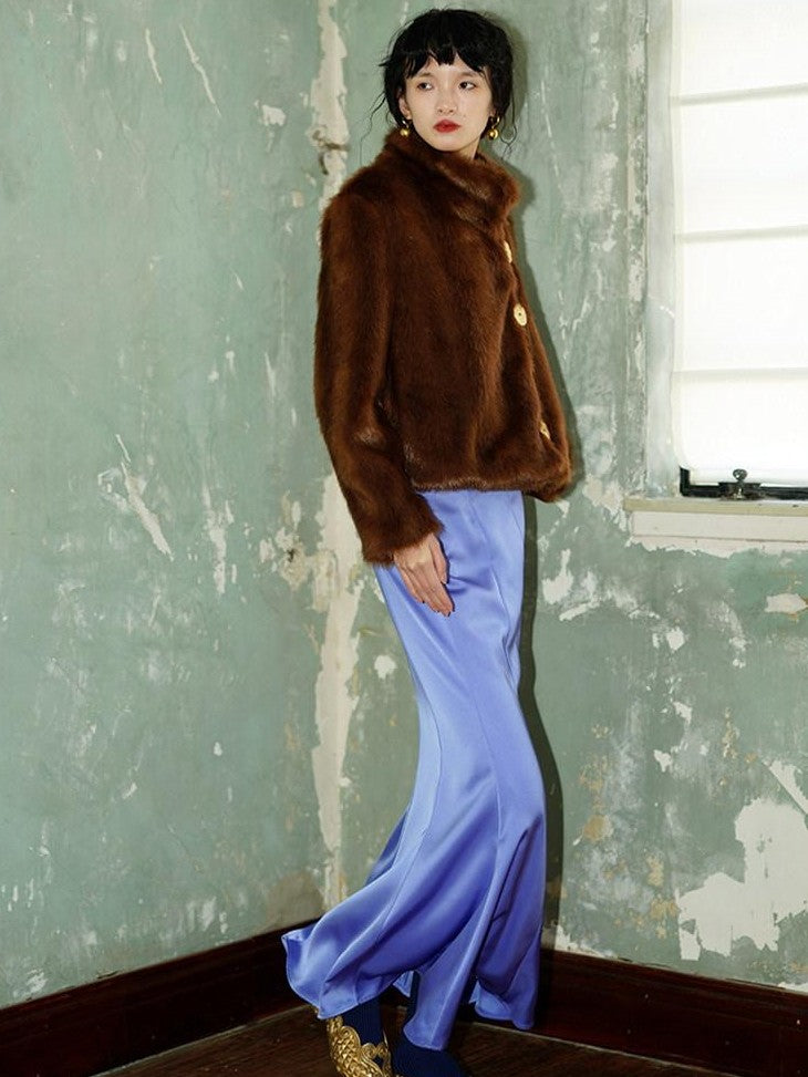 badtaste Subtle Satin Sheen Solid Low Waist Slim Fit Long Women's Satin Mermaid Skirts
